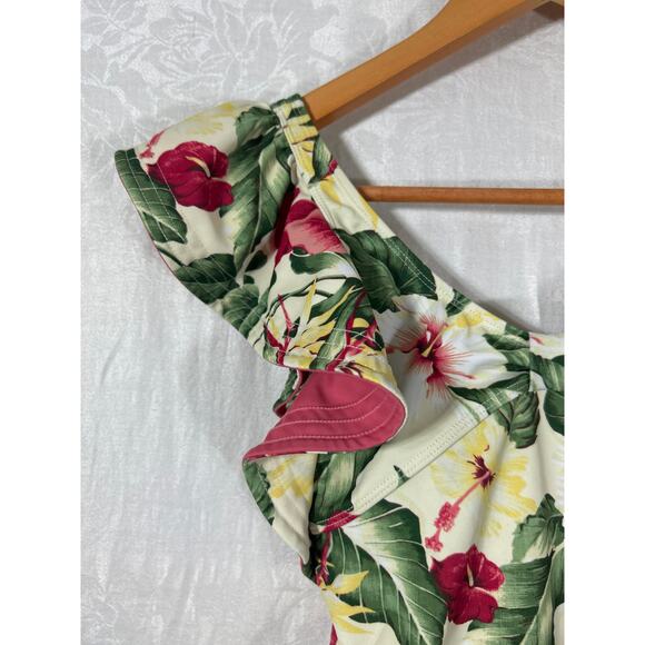 Janie Jack Swim Suit 12 One Piece Yellow Green Pink Floral Ruffle Sleeves - Picture 2 of 6